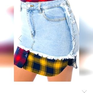 AKIRA Denim Skirt with flannel detail
